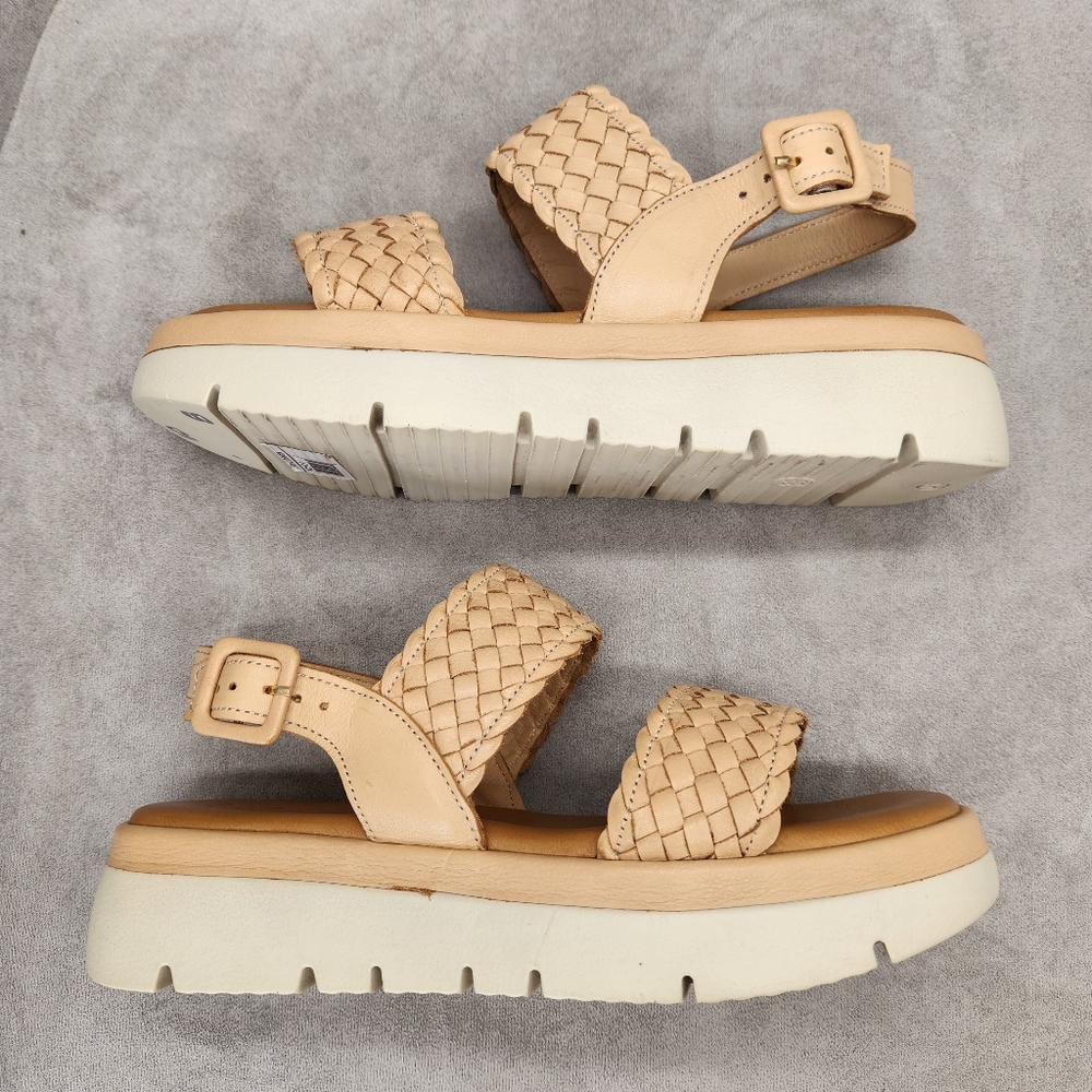 Dune London Flatform Sandals 10 Tan Woven Leather Lorris Chunky Lug Sole Strappy - Picture 9 of 16